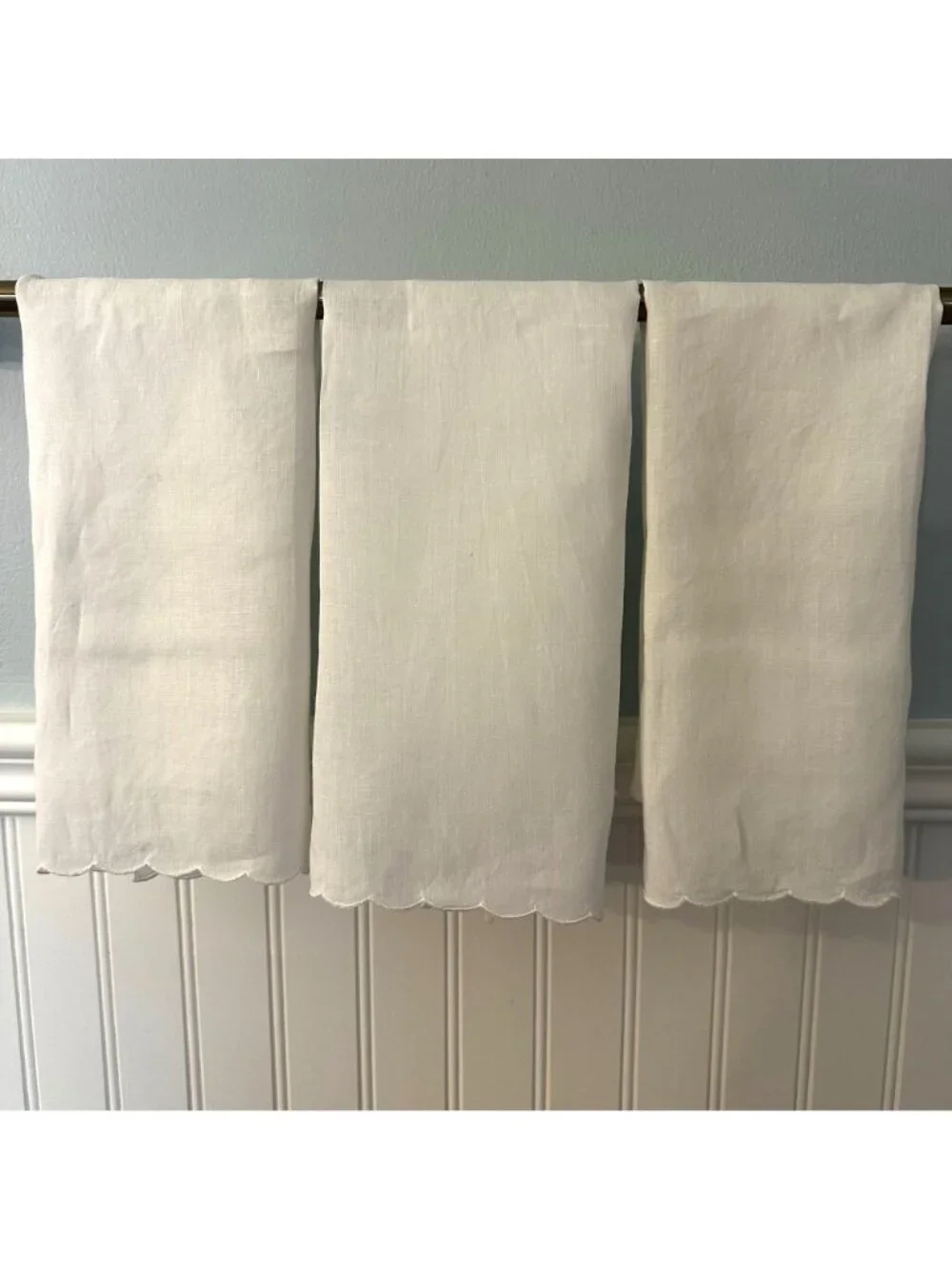 VTG Madeira Linen Guest Towels Sheer Panel Grape Embroidery Scalloped Handmade